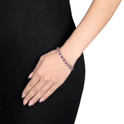 6CTW Lab-Created Ruby & White Sapphire Tennis Bracelet in 14K Gold Overlay – 7.25”