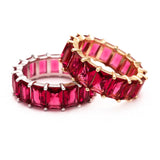 5.00 CTW Lab Grown Red Ruby Emerald Cut Eternity Ring in 18K Gold Over Sterling Silver
