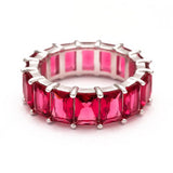 5.00 CTW Lab Grown Red Ruby Emerald Cut Eternity Ring in 18K Gold Over Sterling Silver