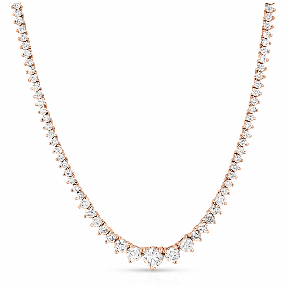 20 CT Created White Sapphire Graduated Tennis Necklace – 14K Rose Gold Overlay