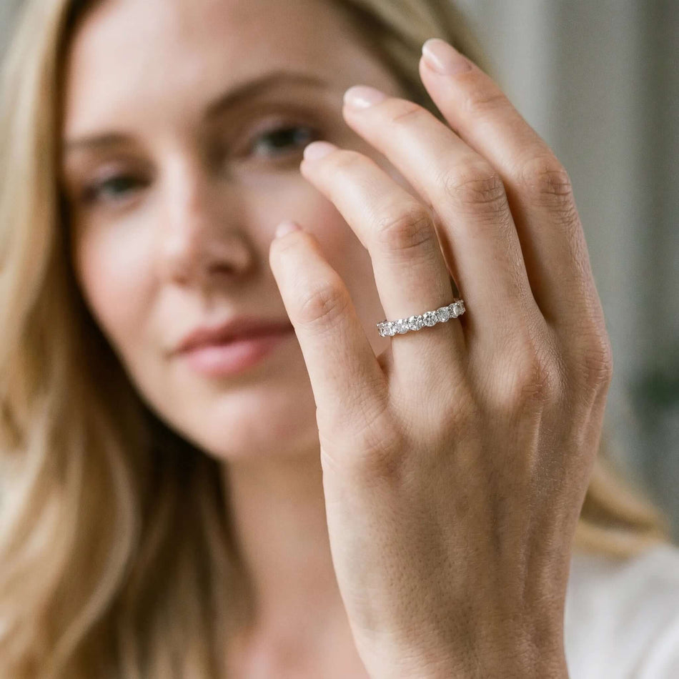 2.00 CTW Round Lab Grown Diamond Eternity Band 18kt Gold over Sterling