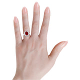 AGI Certified 3CTW Oval Lab Ruby Princess Diana Ring With Lab Diamond Halo in Choice of 14K White or Yellow Gold - 9x7mm