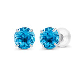 2.00 CTW Natural Swiss Blue Topaz Stud Earrings in 14K White Gold