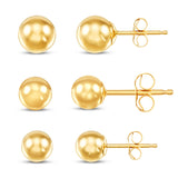 14K Yellow Gold Ball Stud Earrings Set – 3 Sizes (4mm, 5mm, 6mm) with Friction Backs