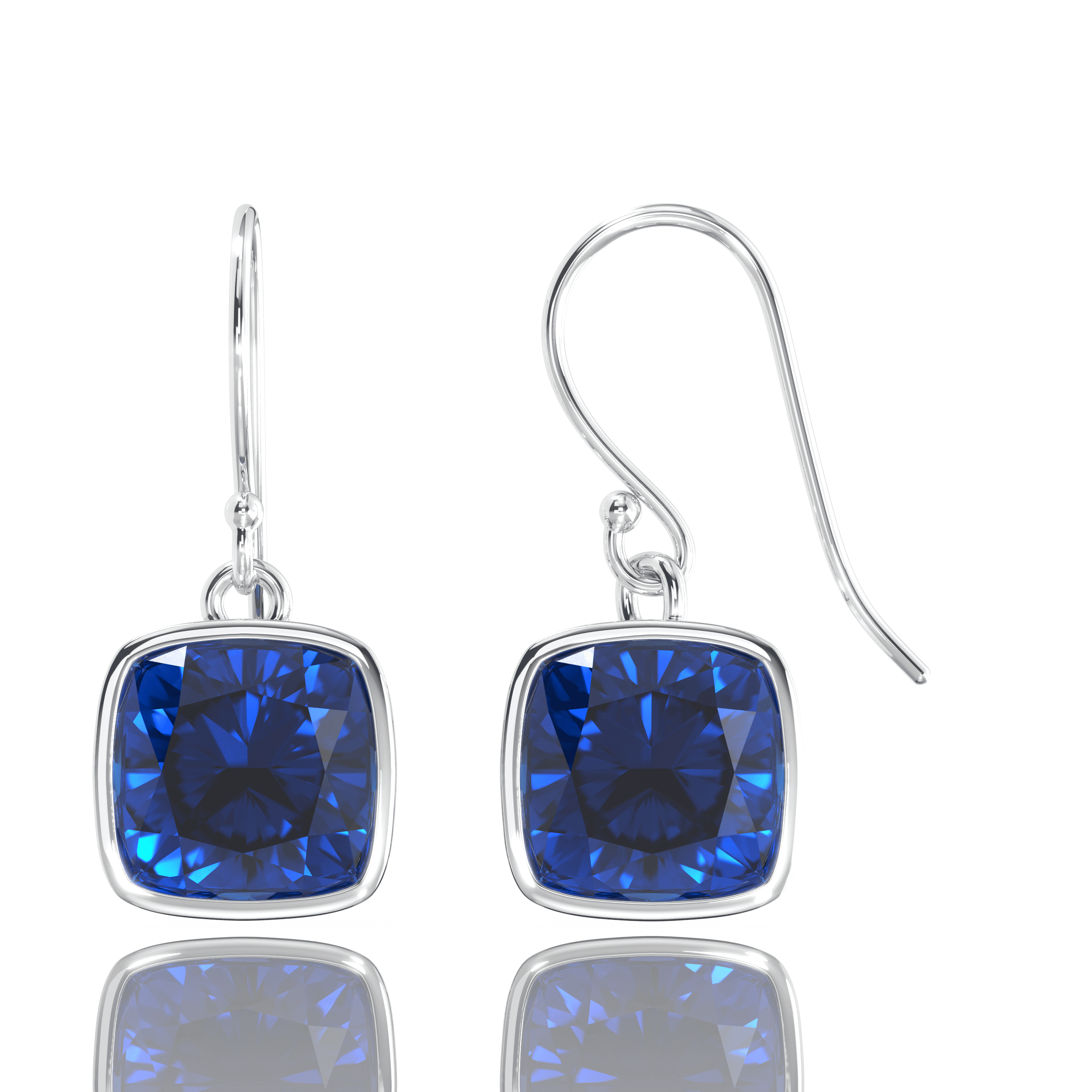 4.50CTW Lab Grown Blue Sapphire Cushion Drop Earrings in  display picture 1