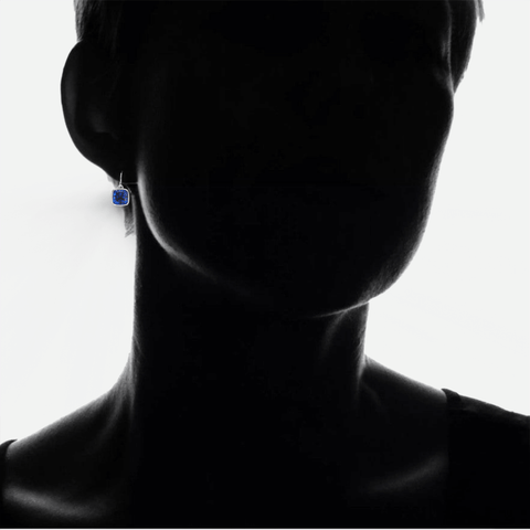 4.50CTW Lab Grown Cushion Cut Blue Sapphire Drop Earrings in 925 Sterling Silver - 8mm Square Gems
