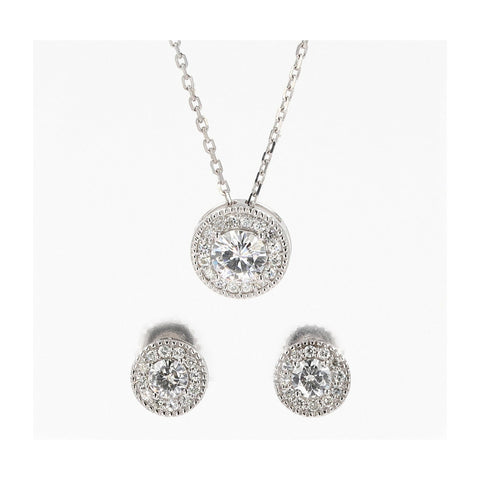 AGI Certified 1.25 CTW Lab Grown Diamond Halo Earring & Pendant Set in 14kt Over .925 Sterling Silver