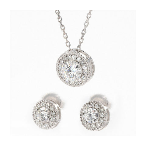 AGI Certified 1.25 CTW Lab Grown Diamond Halo Earring & Pendant Set in 14kt Over .925 Sterling Silver