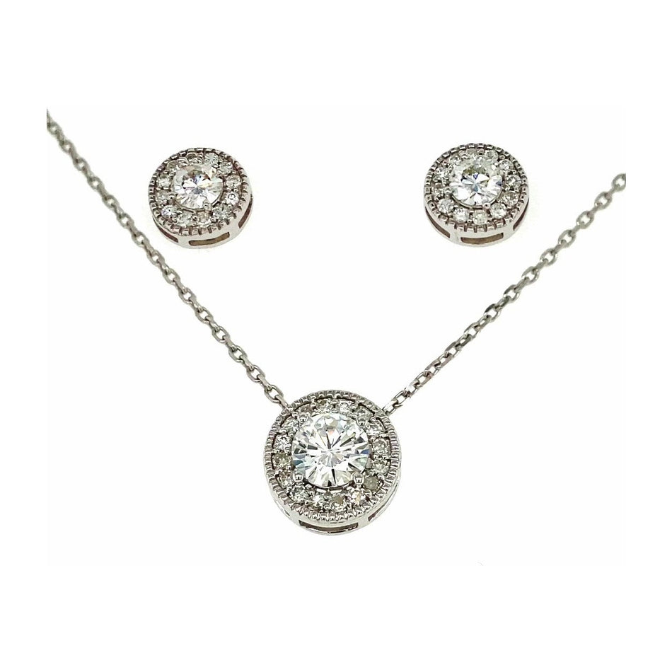 AGI Certified 1.25 CTW Lab Grown Diamond Halo Earring & Pendant Set in 14kt Over .925 Sterling Silver