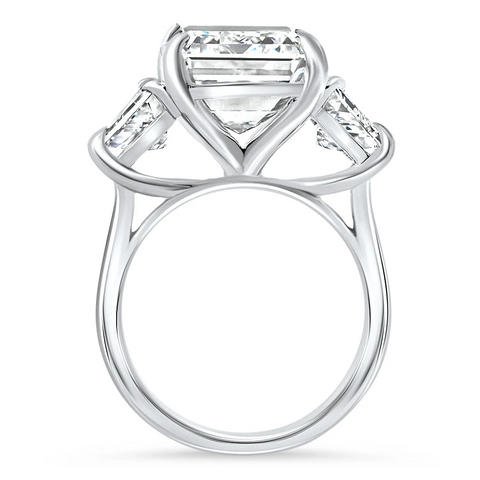 AGI Certified 14.14Ctw Emerald Cut Lab Grown Diamond Engagement Ring 14K White Gold Three-Stone (E/VS)