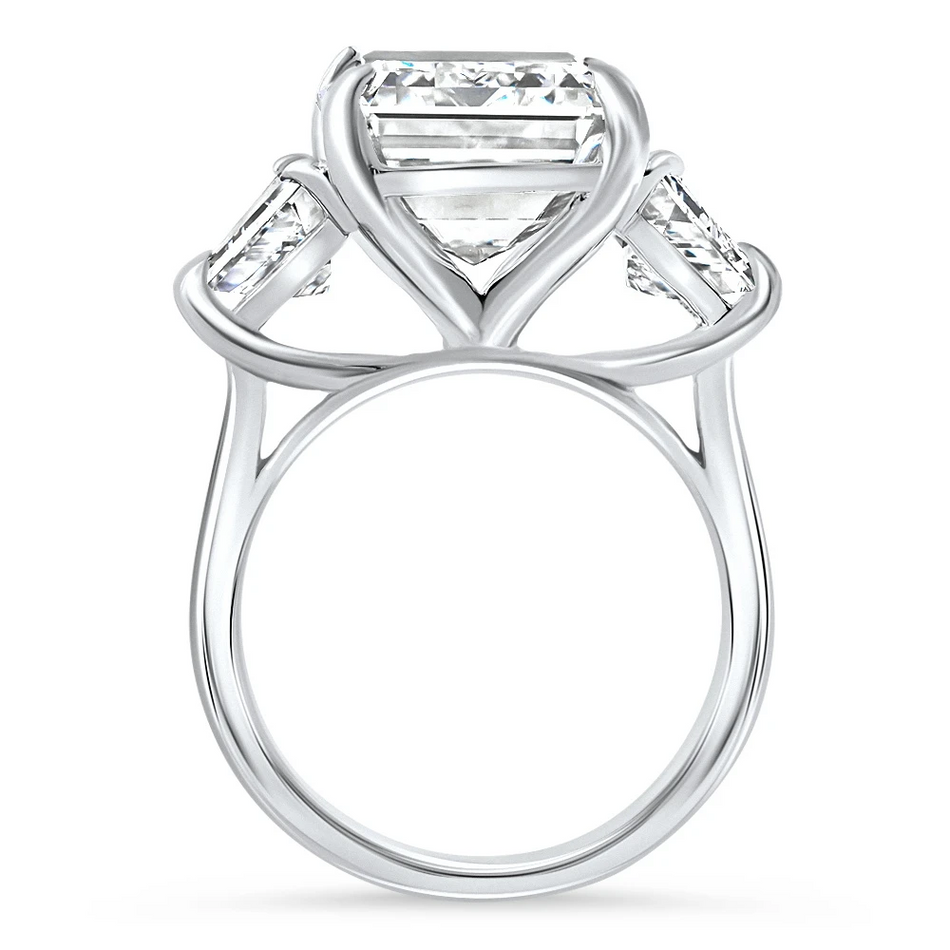AGI Certified 14.14Ctw Emerald Cut Lab Grown Diamond Engagement Ring 14K White Gold Three-Stone (E/VS)