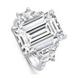 AGI Certified 14.14Ctw Emerald Cut Lab Grown Diamond Engagement Ring 14K White Gold Three-Stone (E/VS)