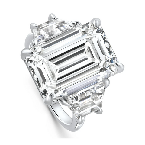 AGI Certified 14.14Ctw Emerald Cut Lab Grown Diamond Engagement Ring 14K White Gold Three-Stone (E/VS)