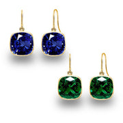 5.00 CTW Lab Grown Sapphire and Emerald Cushion Cut Drop Earrings Set - 14K Gold (2 Pairs)