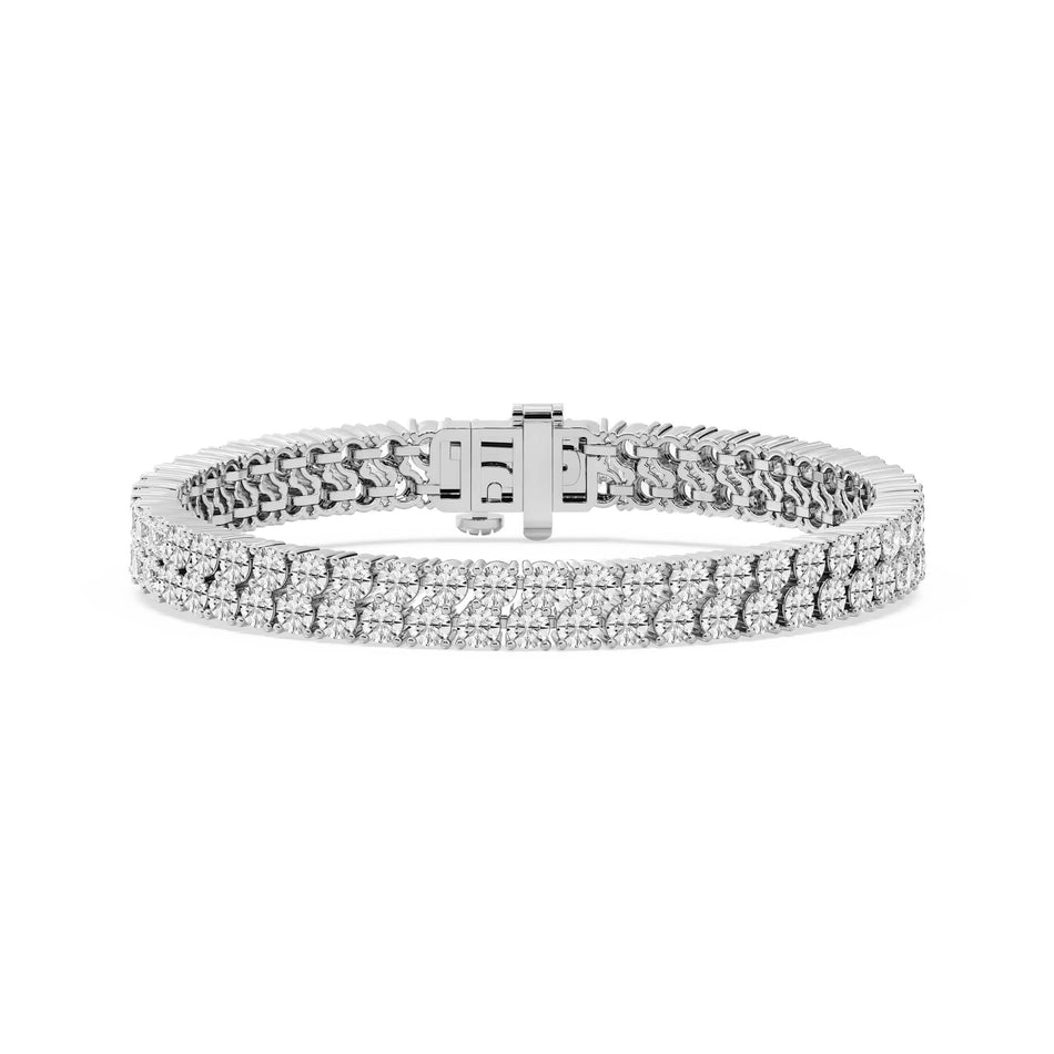 AGI Certified 10 CTW Round Lab Grown Diamond Double Row Offset Tennis Bracelet - 14kt White Gold over Sterling Silver