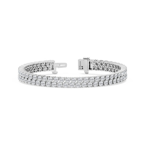 AGI Certified 10 CTW Round Lab Grown Diamond Double Row Offset Tennis Bracelet - 14kt White Gold over Sterling Silver