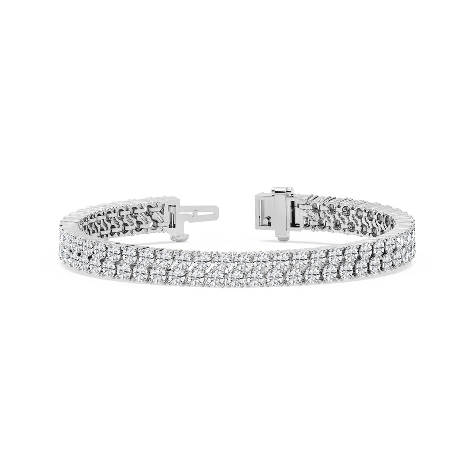 AGI Certified 10 CTW Round Lab Grown Diamond Double Row Offset Tennis Bracelet - 14kt White Gold over Sterling Silver