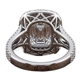 Certified 4.50 CTW Emerald Cut Moissanite Double Halo Split Shank Engagement Ring 14K Over .925