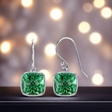 Luxurious 4.50CTW Lab Grown Cushion Cut Emerald Drop Earrings in 925 Sterling Silver - 8mm Square Gems