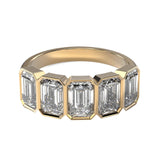 AGI Certified 3.50 CTW Emerald Cut Five Stone Bezel Set Lab Grown Diamond Band 14k Gold