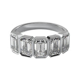 AGI Certified 3.50 CTW Emerald Cut Five Stone Bezel Set Lab Grown Diamond Band 14k Gold