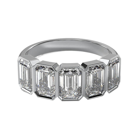 AGI Certified 3.50 CTW Emerald Cut Five Stone Bezel Set Lab Grown Diamond Band 14k Gold