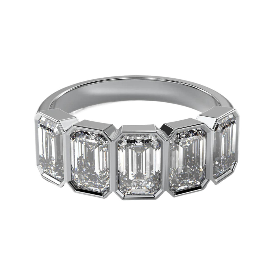 AGI Certified 3.50 CTW Emerald Cut Five Stone Bezel Set Lab Grown Diamond Band 14k Gold