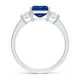 AGI Certified 6.50 CTW Lab-Grown Emerald-Cut Blue Sapphire and Diamond Three Stone Engagement Ring in 14K White Gold