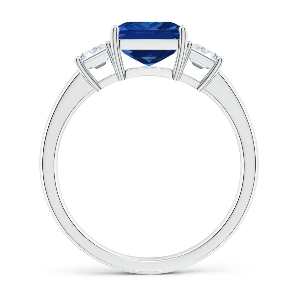 AGI Certified 6.50 CTW Lab-Grown Emerald-Cut Blue Sapphire and Diamond Three Stone Engagement Ring in 14K White Gold