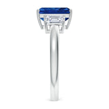 AGI Certified 6.50 CTW Lab-Grown Emerald-Cut Blue Sapphire and Diamond Three Stone Engagement Ring in 14K White Gold