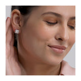 2.00 CTW Princess Cut Created White Sapphire Halo Stud Earrings in 14K White Gold Overlay
