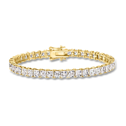 6.00 CTW Princess-Cut Created White Sapphire Tennis Bracelet in 14kt Gold Overlay with Double-Latch Safety