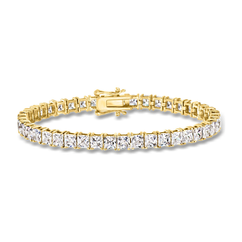 6.00 CTW Princess-Cut Created White Sapphire Tennis Bracelet in 14kt Gold Overlay with Double-Latch Safety