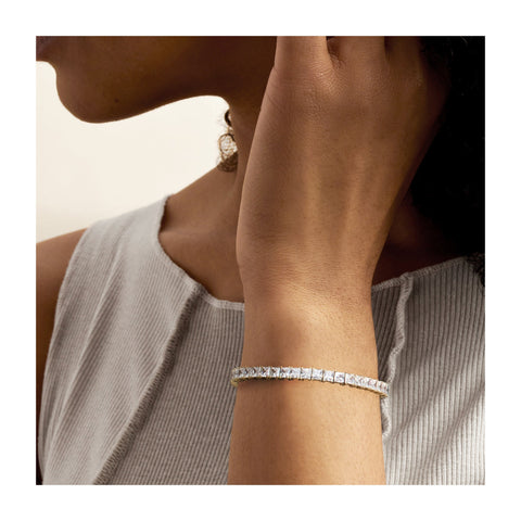6.00 CTW Princess-Cut Created White Sapphire Tennis Bracelet in 14kt Gold Overlay with Double-Latch Safety