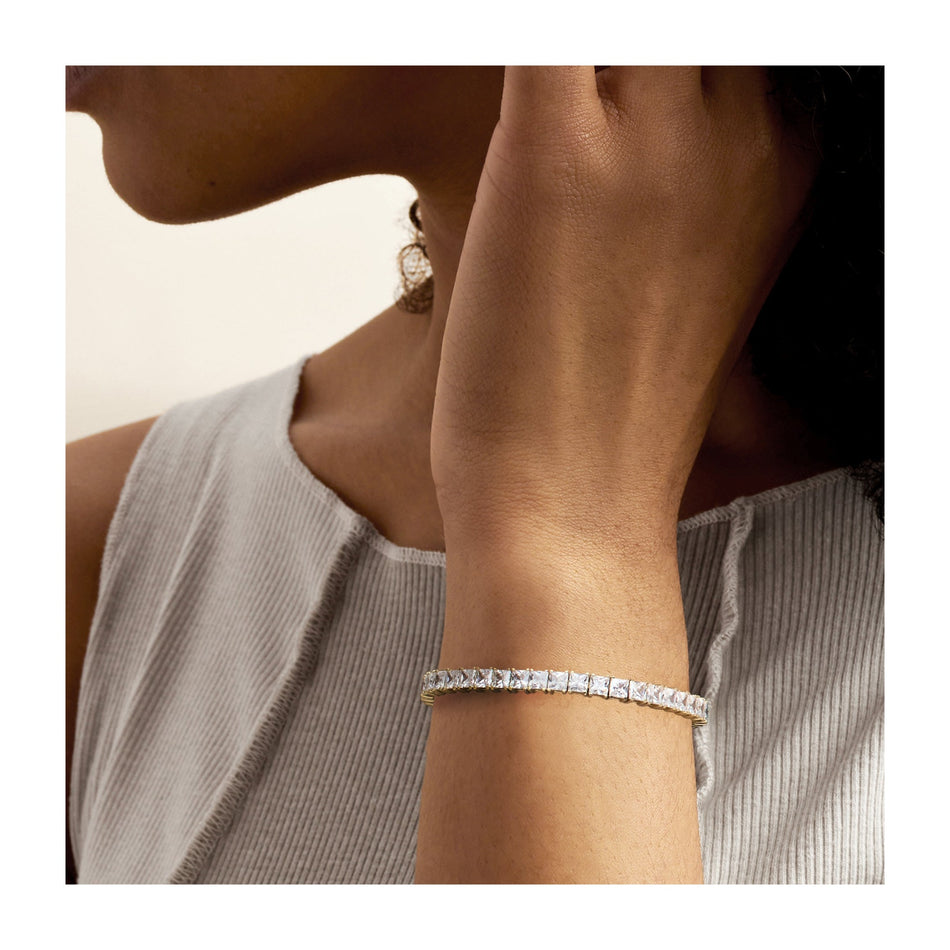6.00 CTW Princess-Cut Created White Sapphire Tennis Bracelet in 14kt Gold Overlay with Double-Latch Safety