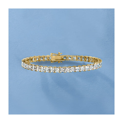 6.00 CTW Princess-Cut Created White Sapphire Tennis Bracelet in 14kt Gold Overlay with Double-Latch Safety