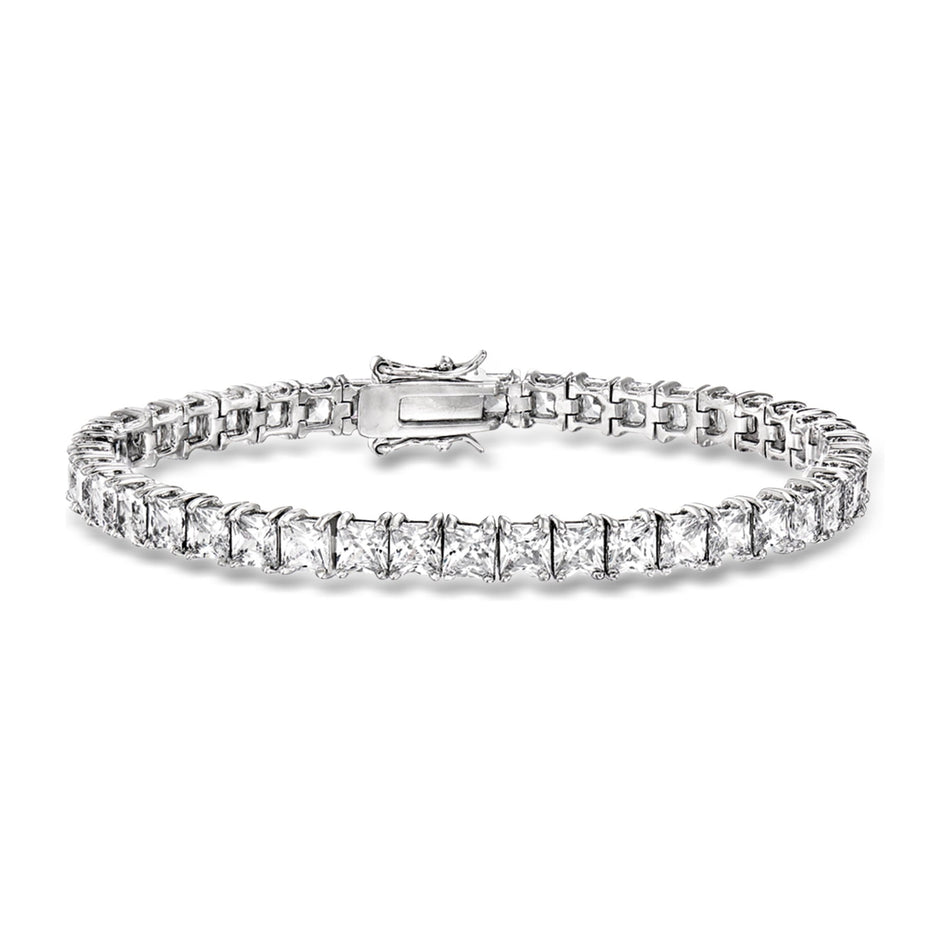 6.00 CTW Princess-Cut Created White Sapphire Tennis Bracelet in 14kt Gold Overlay with Double-Latch Safety