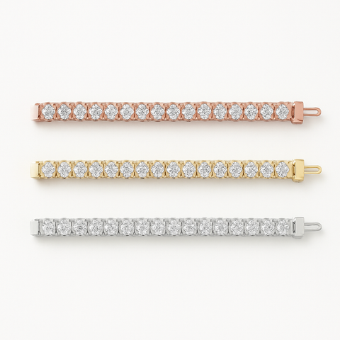 Set of Three 6ctw Created Moissanite Tennis Bracelets – 3mm Stones – 14K Gold Overlay in White, Yellow & Rose Gold