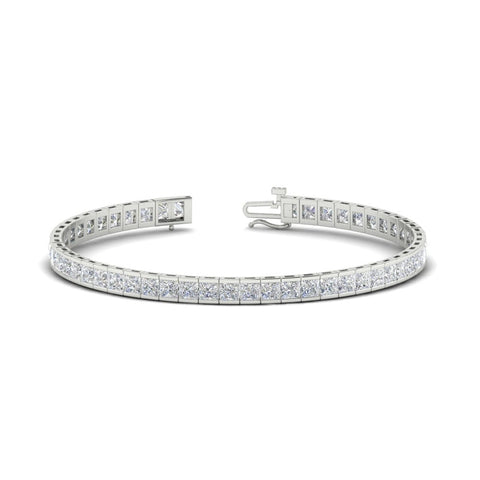 6.00 CTW Created Moissanite Princess Cut Half Bezel Tennis Bracelet in 14K Gold Over Sterling