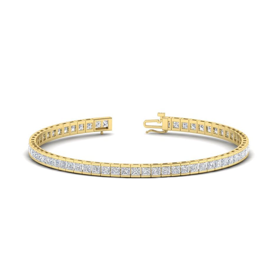 6.00 CTW Created Moissanite Princess Cut Half Bezel Tennis Bracelet in 14K Gold Over Sterling