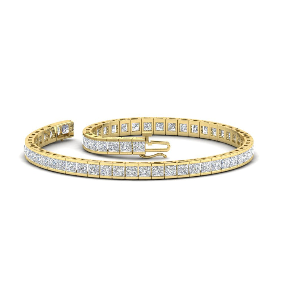 6.00 CTW Created Moissanite Princess Cut Half Bezel Tennis Bracelet in 14K Gold Over Sterling