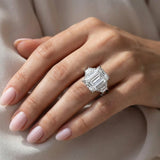 AGI Certified 14.14Ctw Emerald Cut Lab Grown Diamond Engagement Ring 14K White Gold Three-Stone (E/VS)