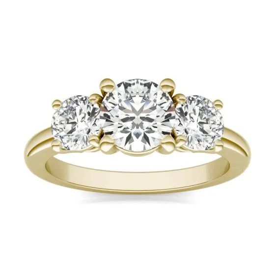 2 CTW Round Lab Grown Diamond Classic Three Stone Engagement Ring 14K Yellow Gold (G-VS)