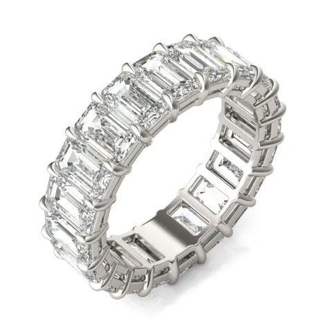 6 1/4 CTW Emerald Lab Grown Diamond Couture Classic Eternity Ring 14K White Gold (G-VS)
